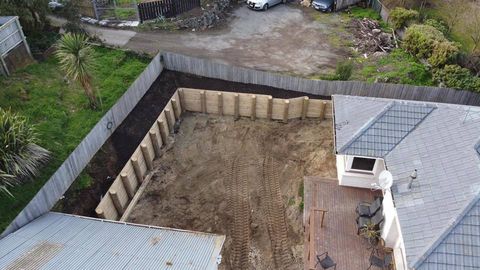 Timber Pole Retaining Wall, Shirley, Christchurch 