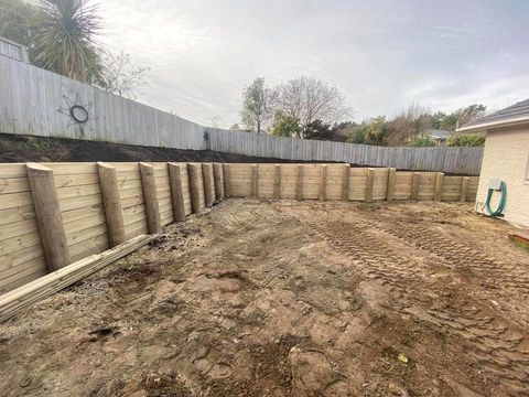 Timber Pole Retaining Wall, Shirley, Christchurch 