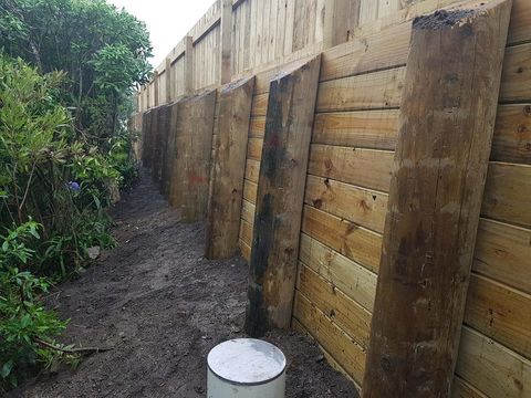 Timber Pole Retaining Wall, Governors Bay, Christchurch 