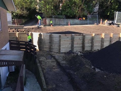 Timber Pole Retaining Wall, Soleares Ave, Port Hills, Christchurch 
