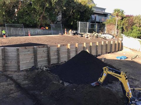 Timber Pole Retaining Wall, Huntsbury ave, Port Hills, Christchurch 