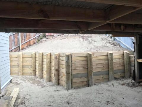 Timber Pole Retaining Wall, Pines Beach - Christchurch