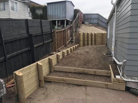 Timber Pole Retaining Wall, Shirley, Christchurch 