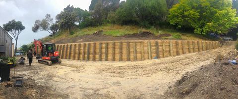 Timber Pole Retaining Wall, Huntsbury ave, Port Hills, Christchurch 