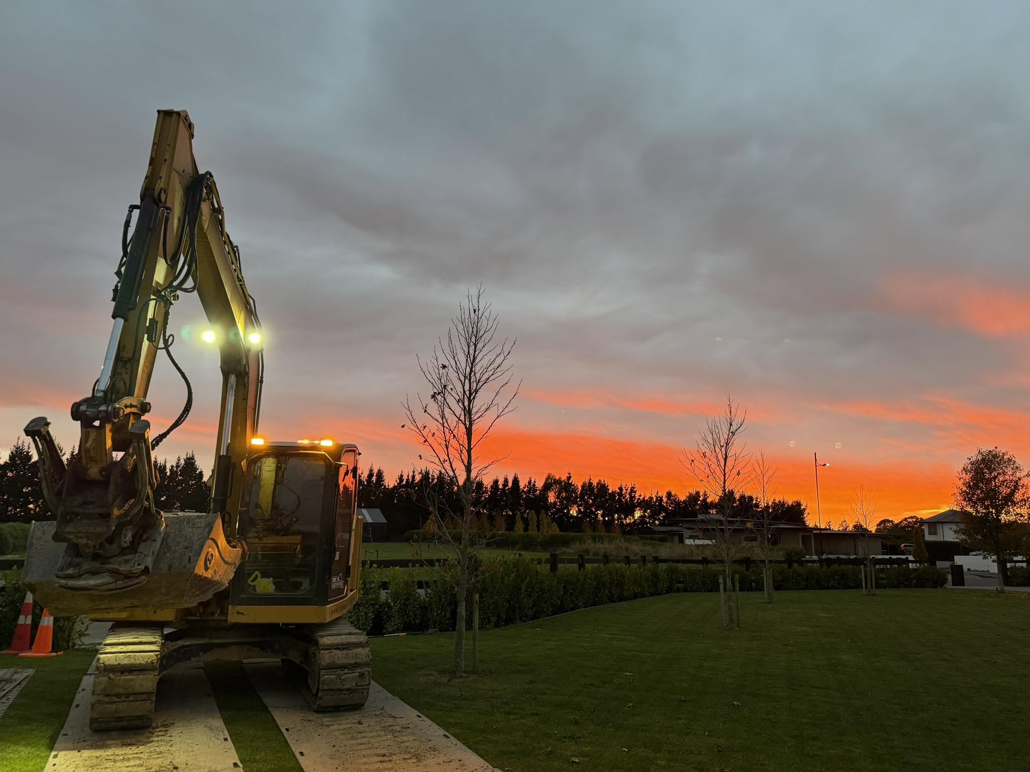 TBT Earthworks excavator working on a Canterbury building pad